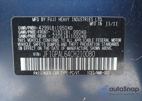 2012 Subaru Impreza 2.0I Sport Premium z USA, uszkodzony, nr VIN JF1GPAL64CH210080